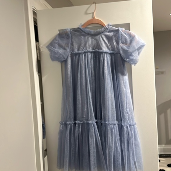 dark blue 2 piece dress CHRISTINA ROHDE BLUE FLORAL PLEATED DRESS – BellaKidsNY main image 1